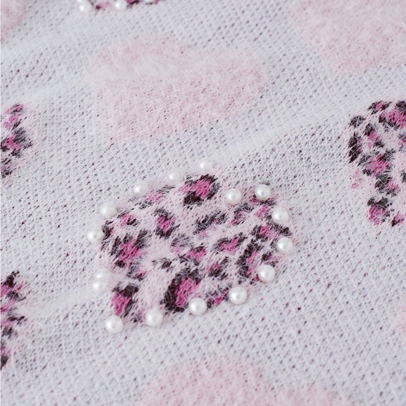 FUZZY PEARLY LEOPARD HEART KNIT SWEATER - Picture 3 of 8